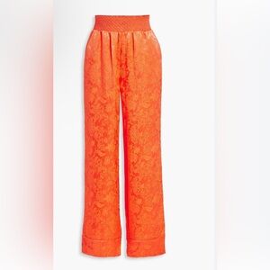 Alice + Olivia, satin-jacquard pants. Floral Orange, Size M. Slight scuffs.